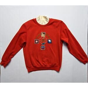 Vintage Alfred Dunner Sweater Embroidered Cat Red Cat Graphic Womens Medium 90s